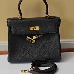 Gray Leather Handbag